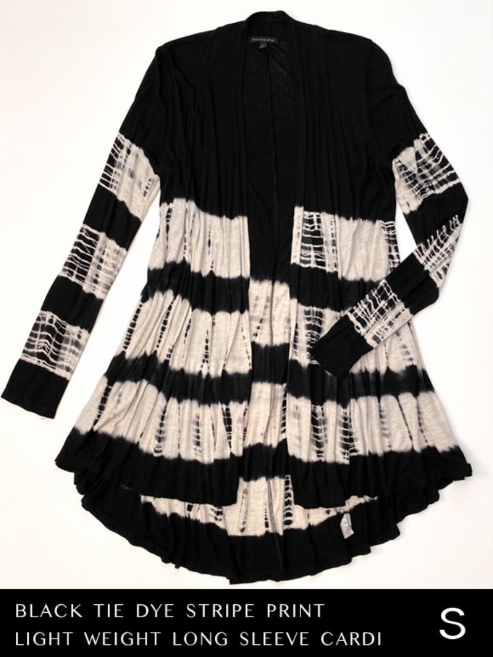 NWOT Black Tie Dye Stripe Print Long Sleeve Cardigan Size S